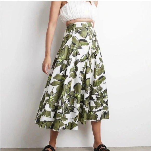 Aje. Printed floral linen blend tiered midi skirt - Picture 1 of 13